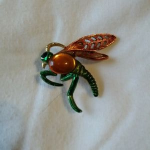 Vintage green hornet  jelly belly brooch
